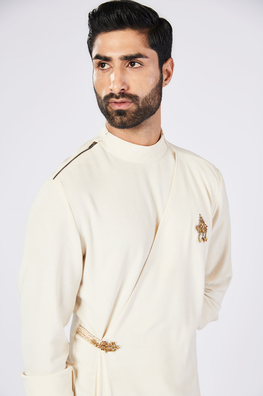 Off-White Side Drape Kurta