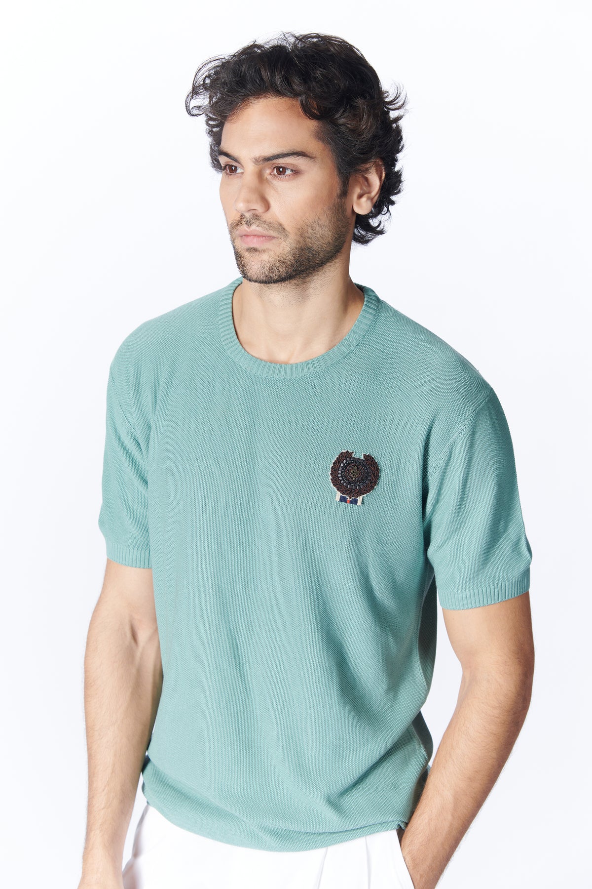 SNCC Moss Green Knit T-Shirt with Crest