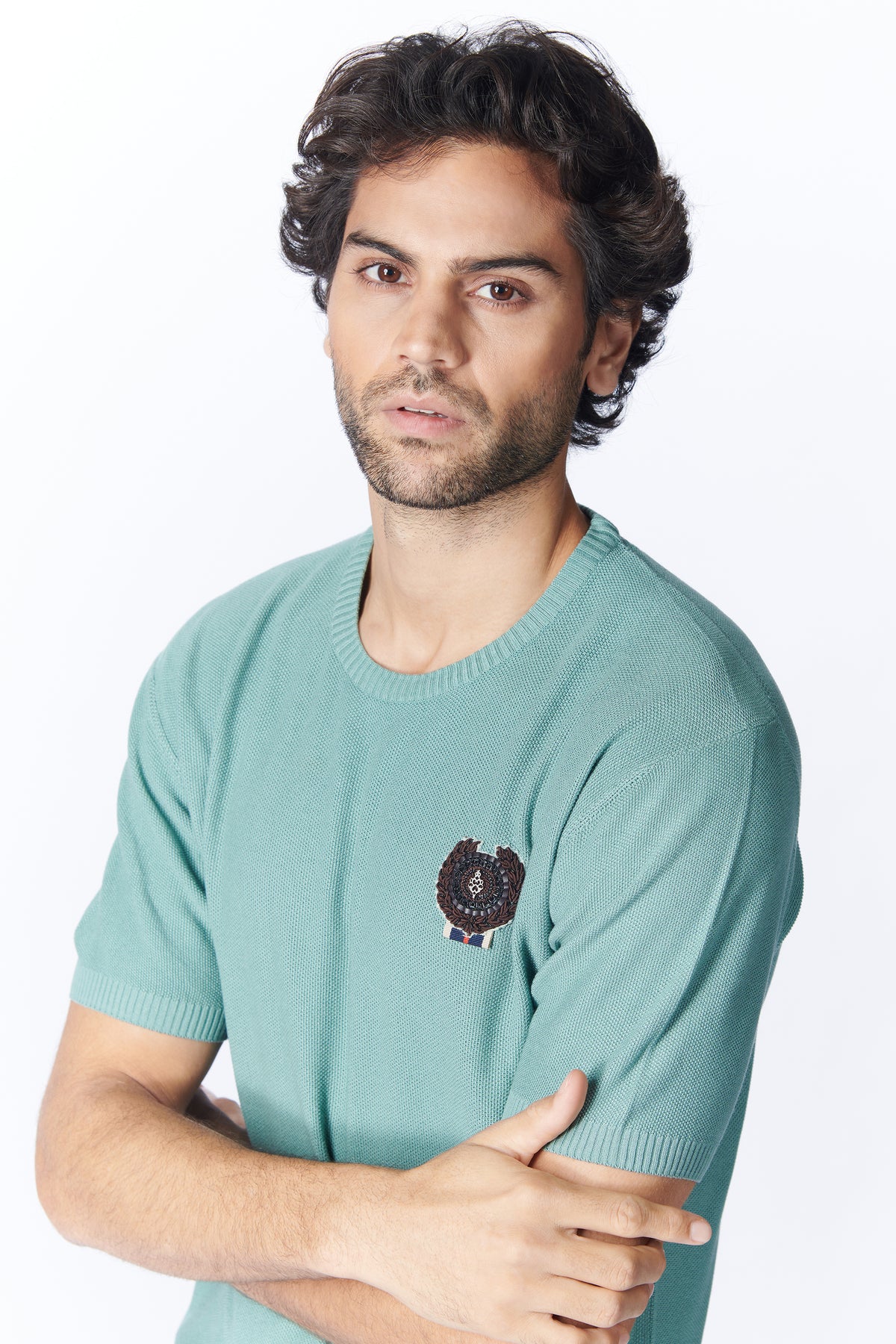 SNCC Moss Green Knit T-Shirt with Crest