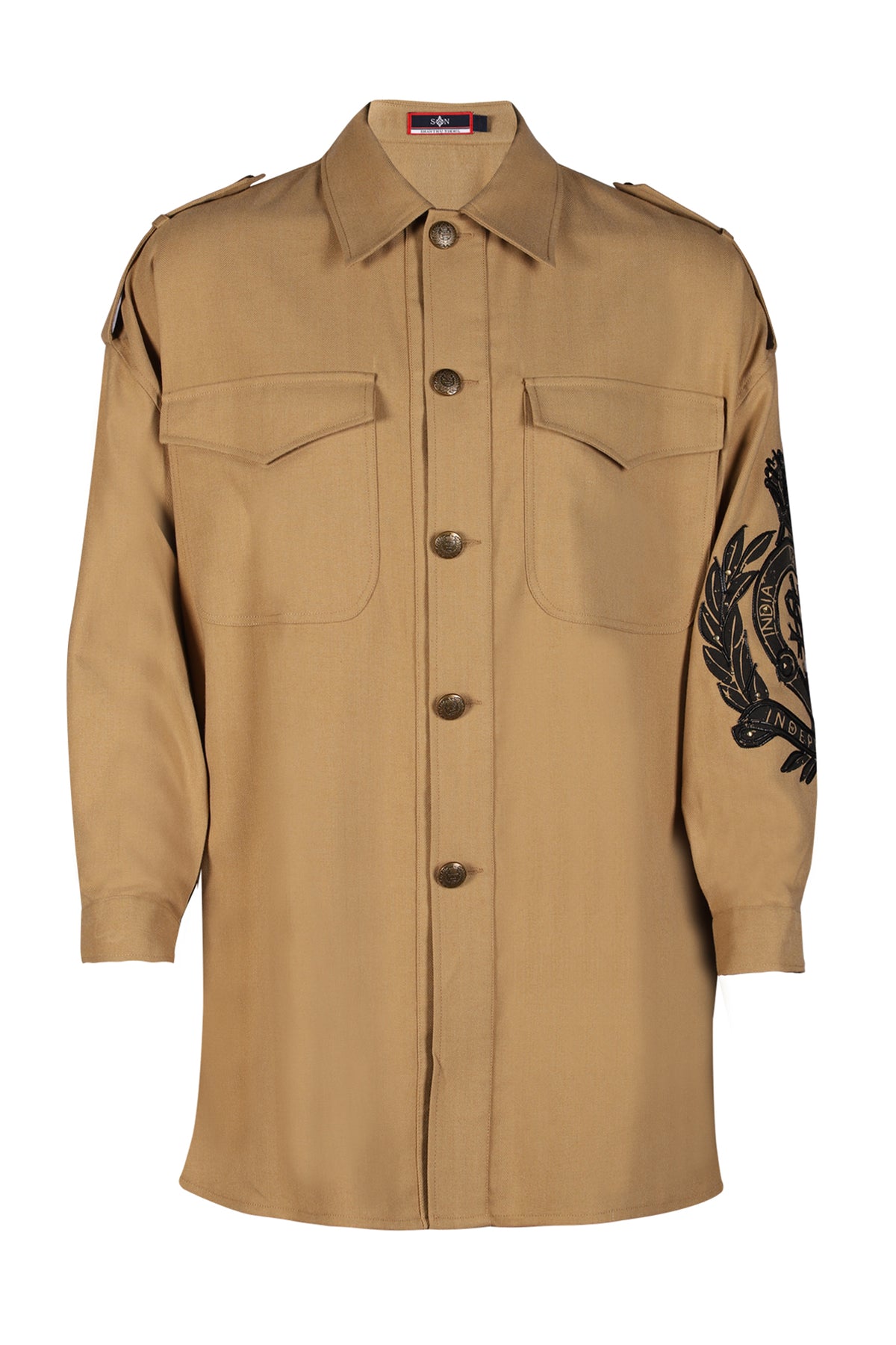 Beige Crested Overcoat