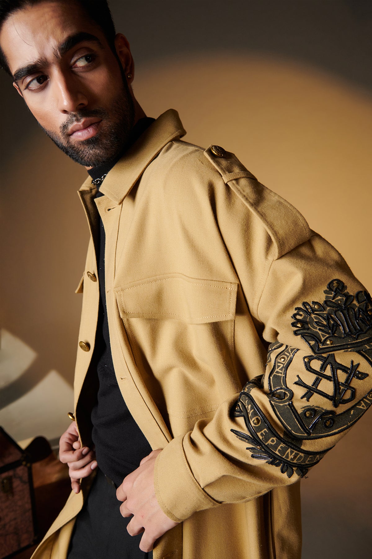Beige Crested Overcoat