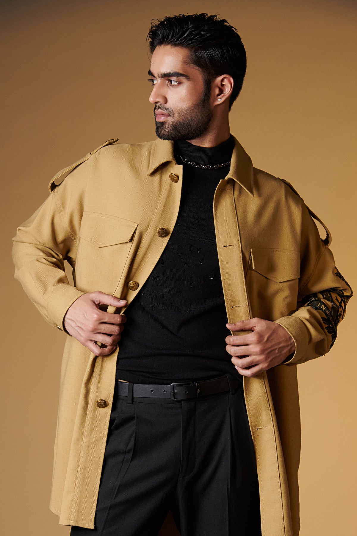 Beige Crested Overcoat