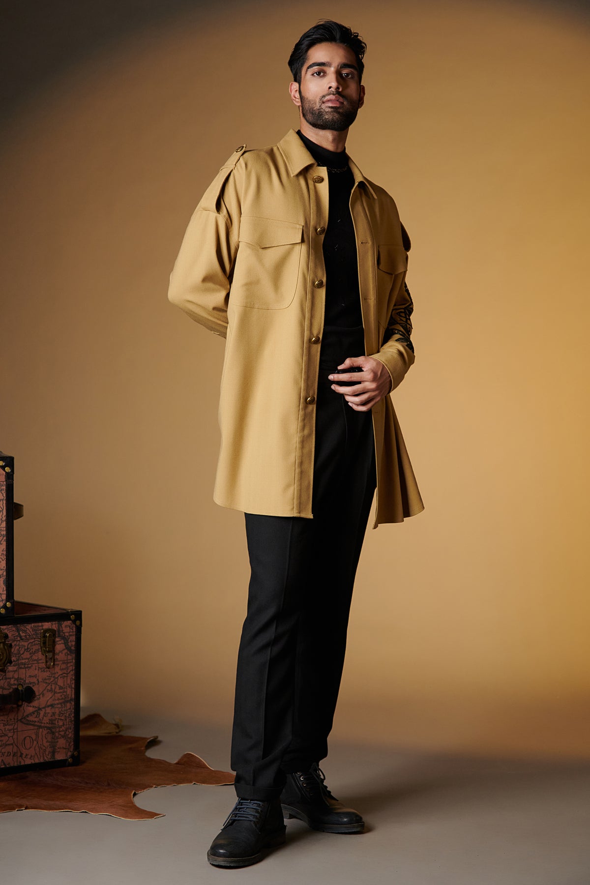 Beige Crested Overcoat