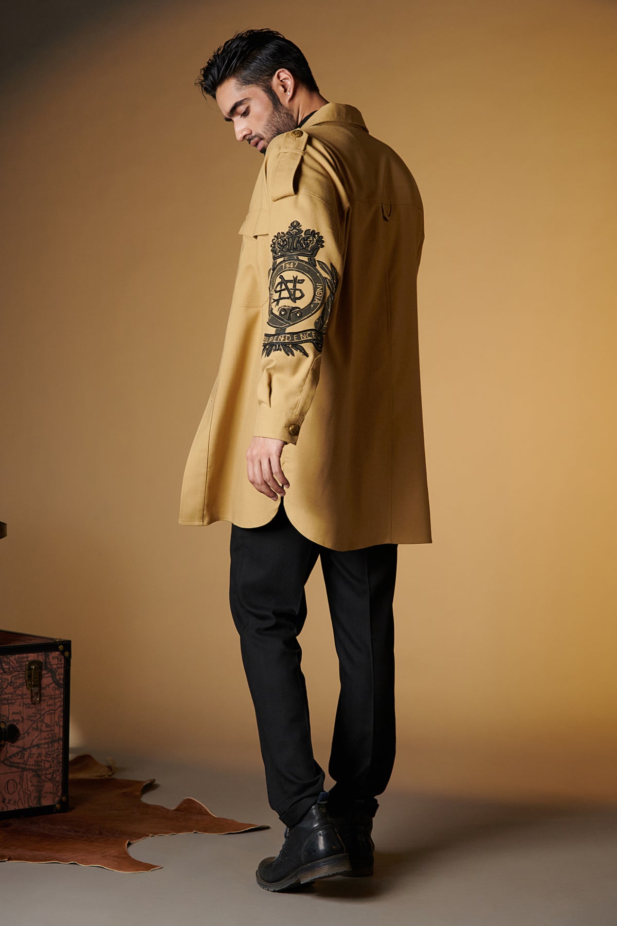 Beige Crested Overcoat