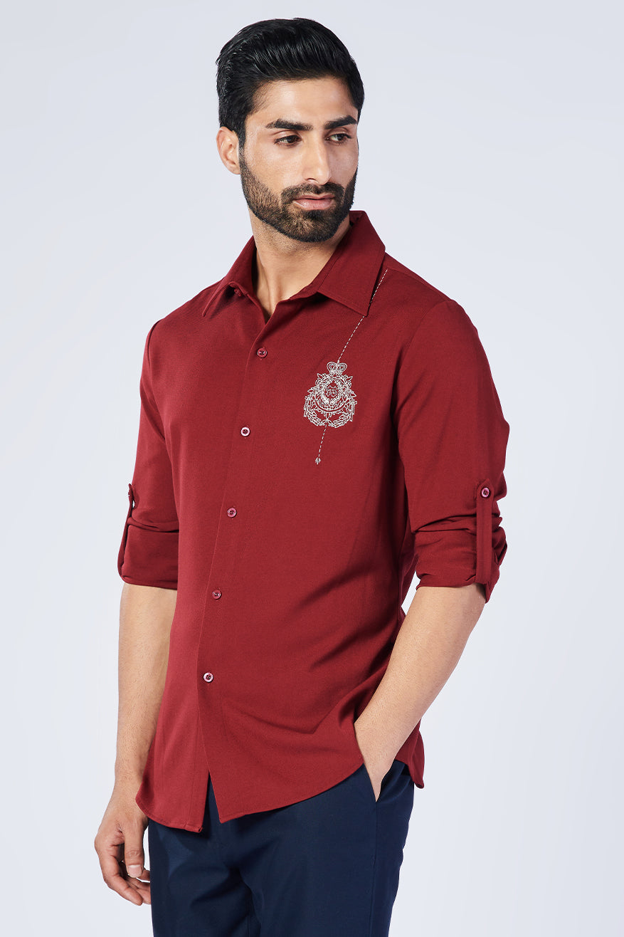 Cherry Shirt with Embroidered Crest
