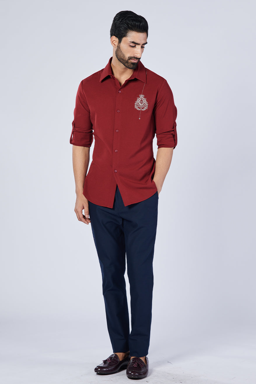 Cherry Shirt with Embroidered Crest