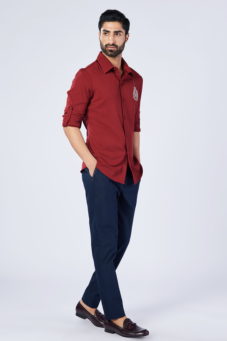 Cherry Shirt with Embroidered Crest