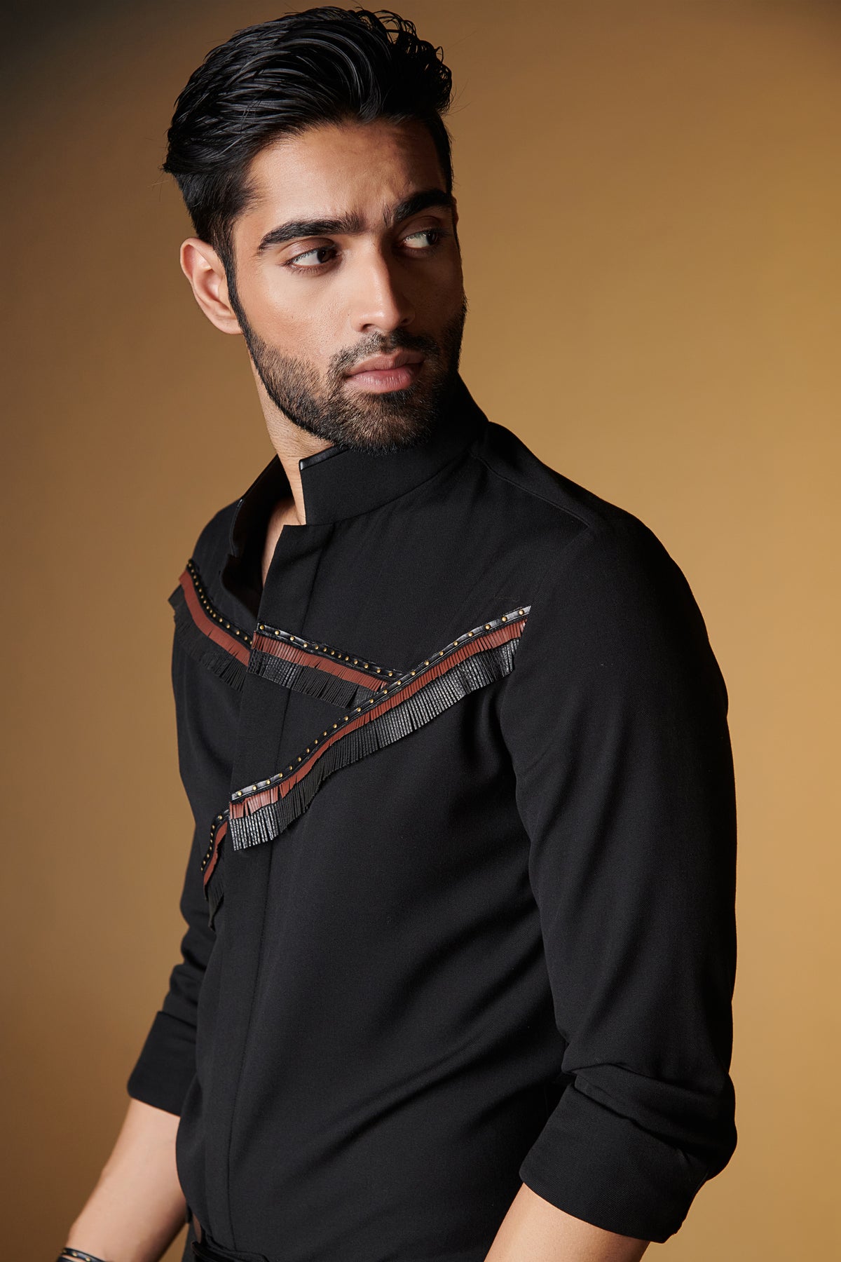 Black Shirt with Engraved Fringes