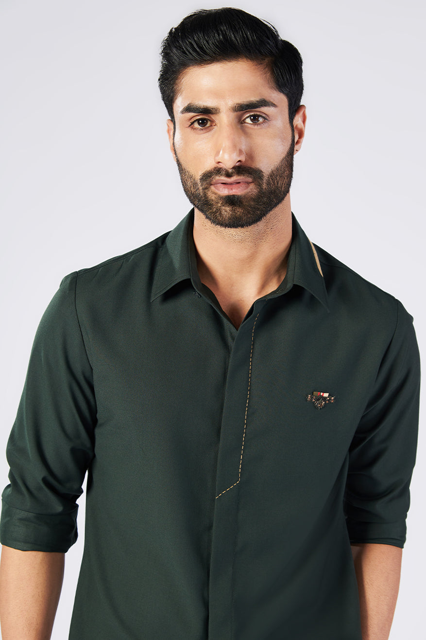 Crested Military Green Shirt