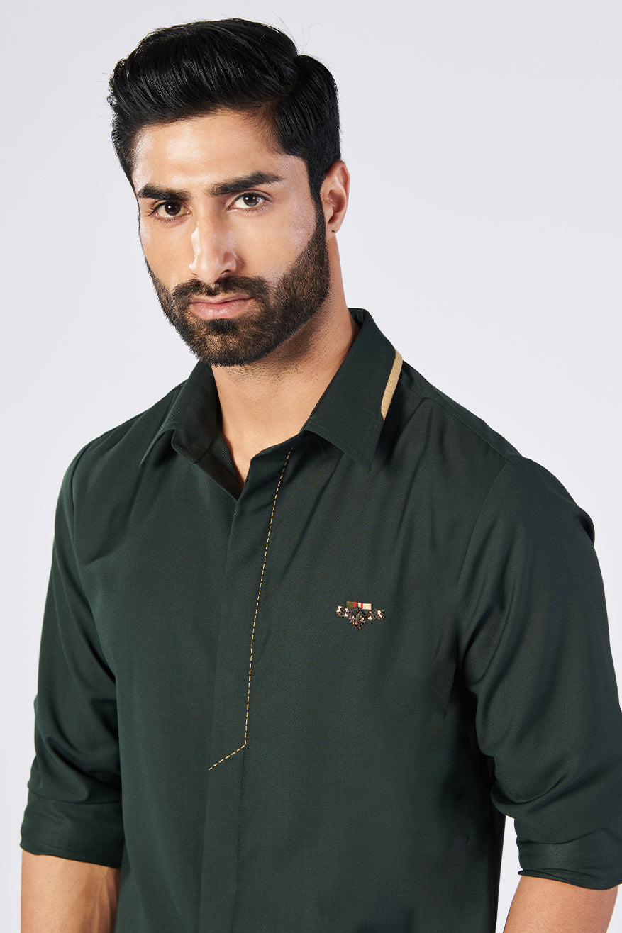 Crested Military Green Shirt