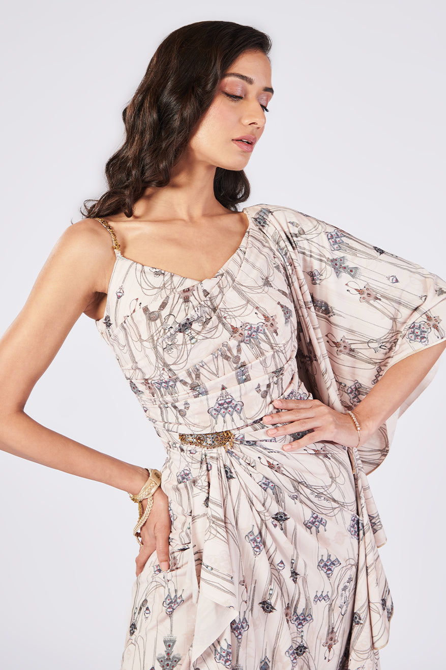 Jewel Printed Drape Saree Gown
