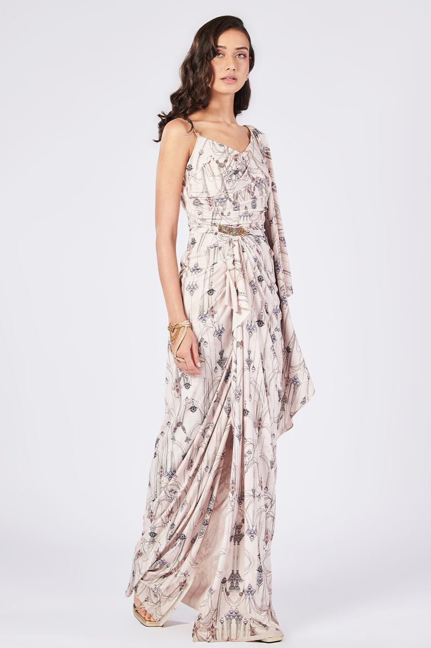 Jewel Printed Drape Saree Gown