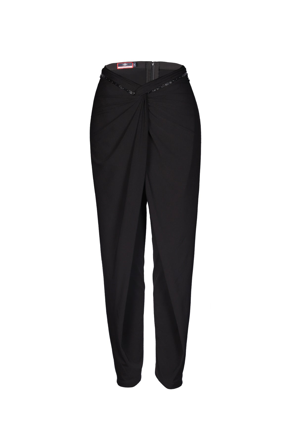 Black Overlap Drape Pants