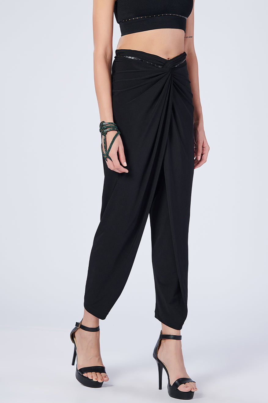 Black Overlap Drape Pants