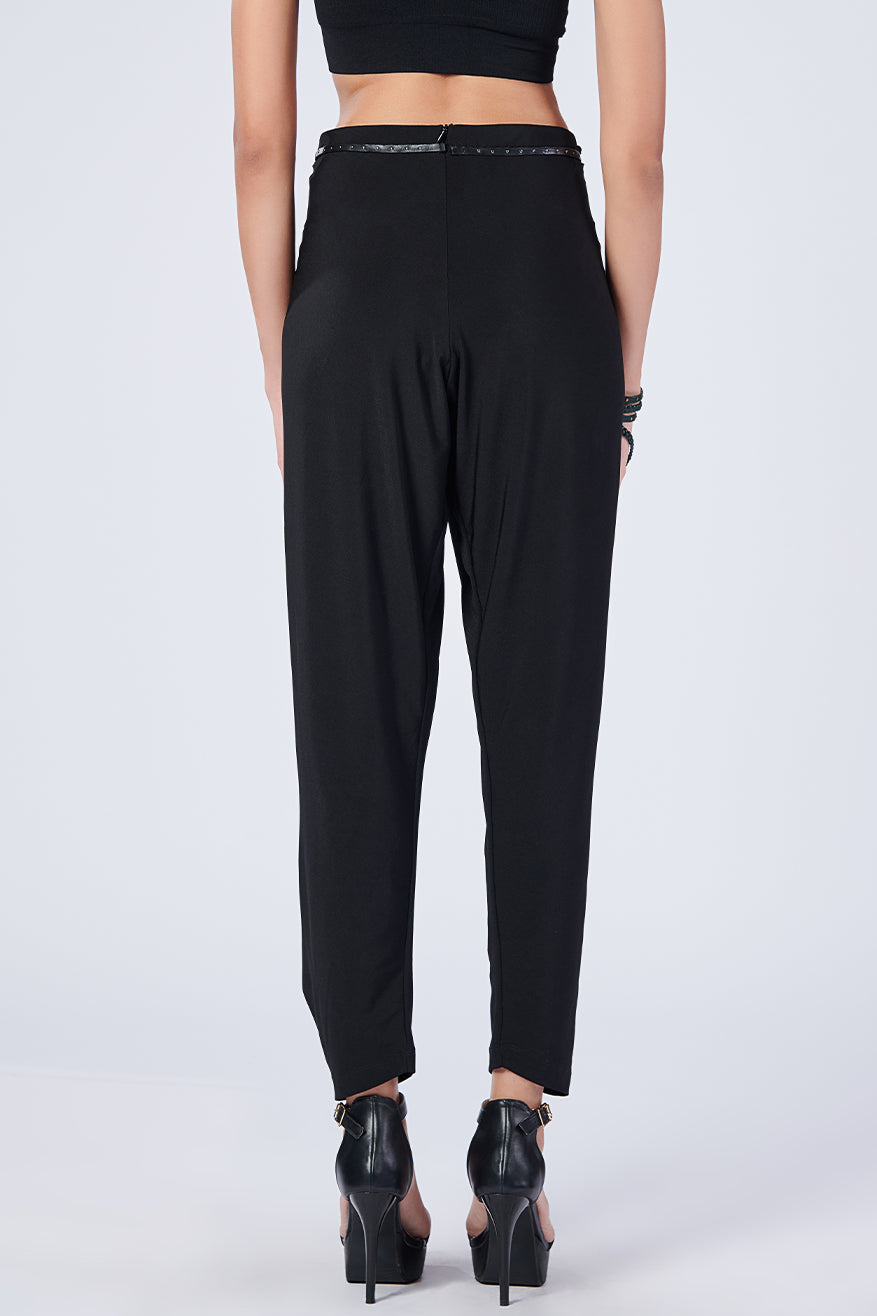 Black Overlap Drape Pants