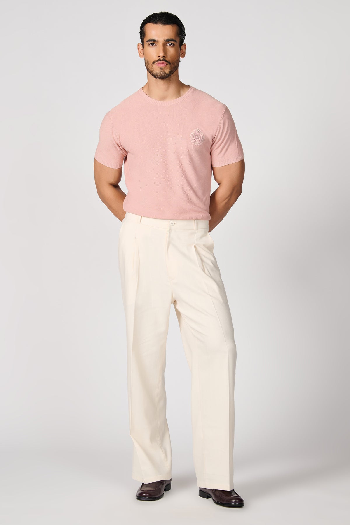 Pink Knit T-Shirt with Crest