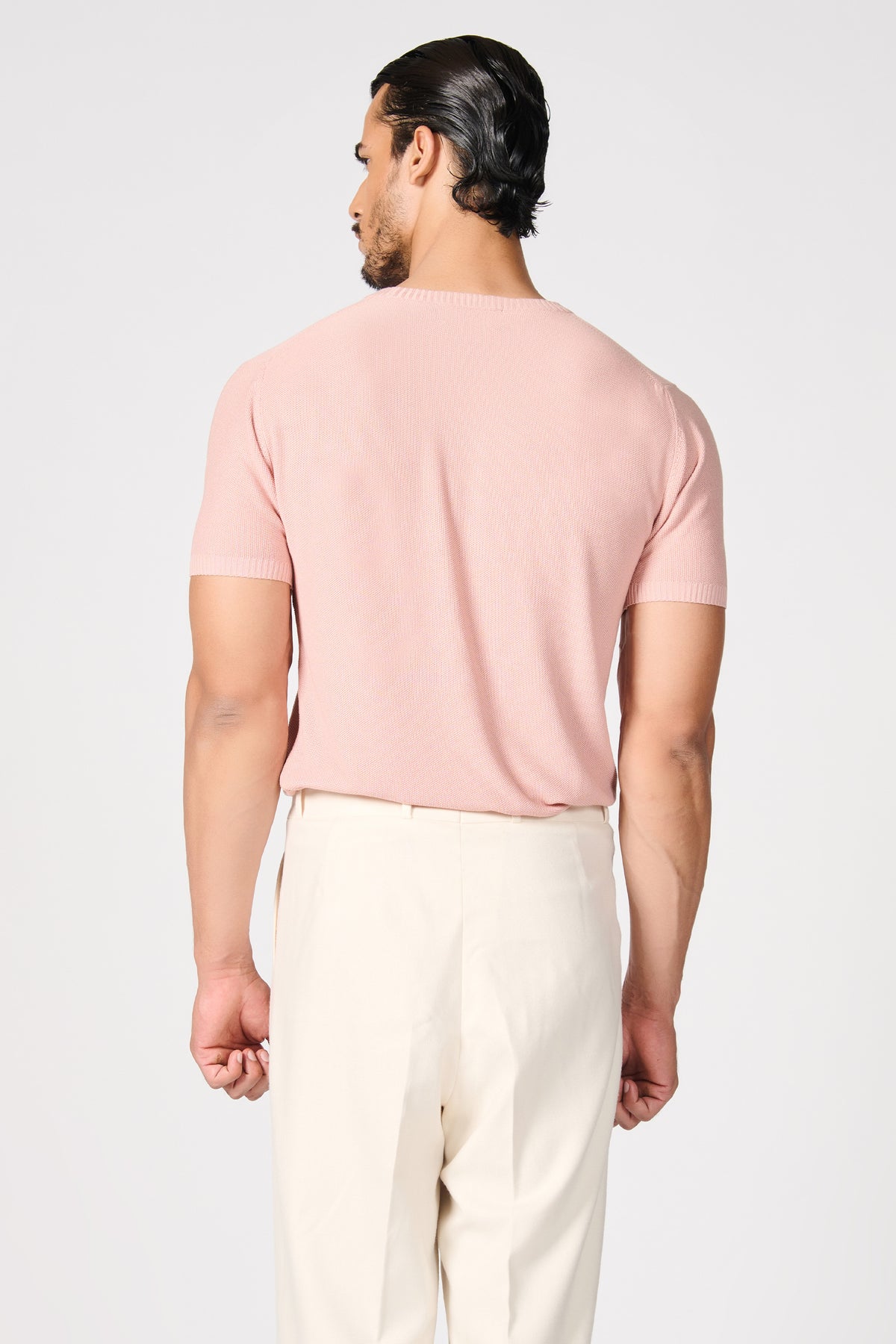 Pink Knit T-Shirt with Crest