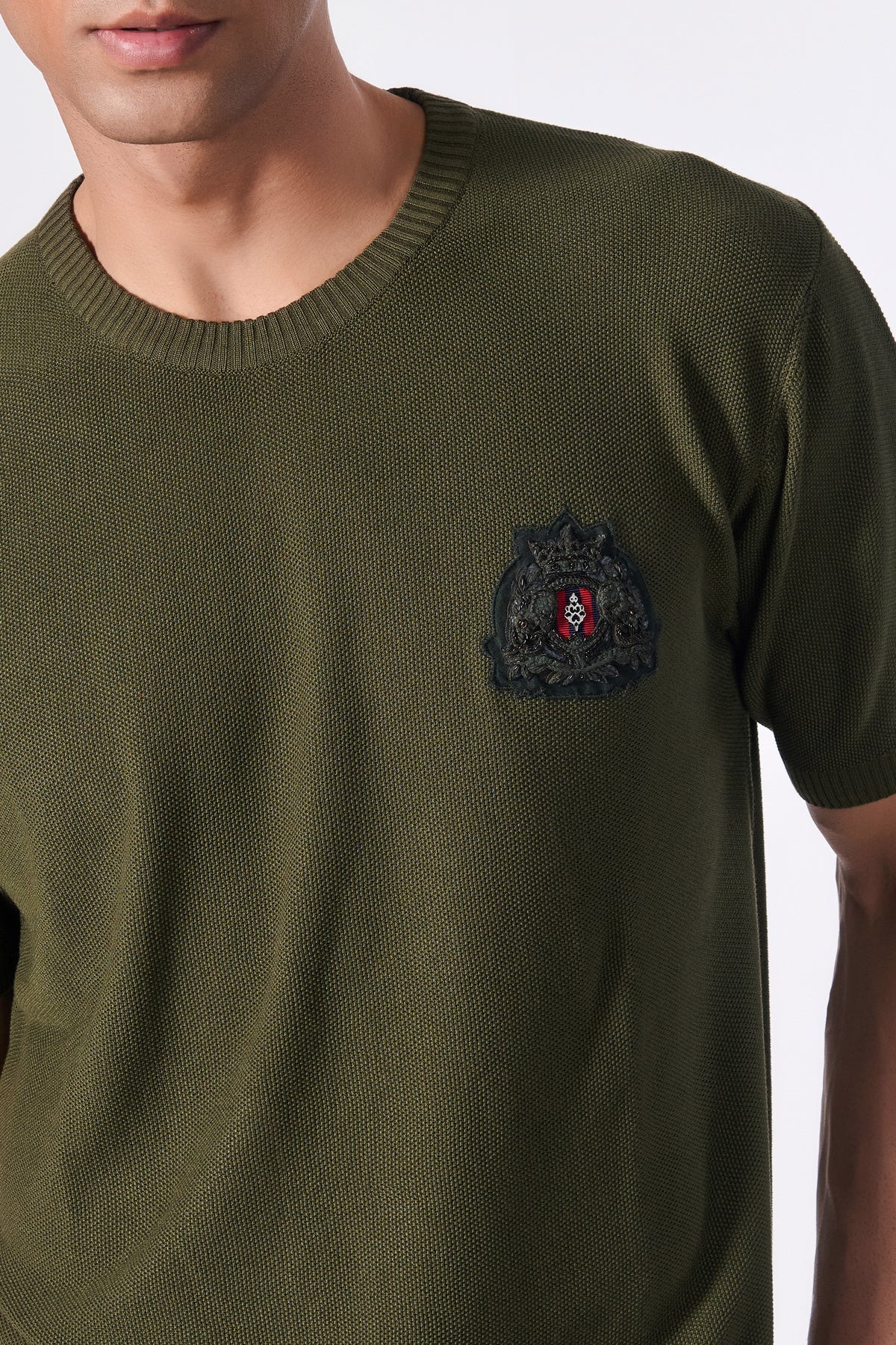 SNCC Moss Green Knit T-Shirt with Crest