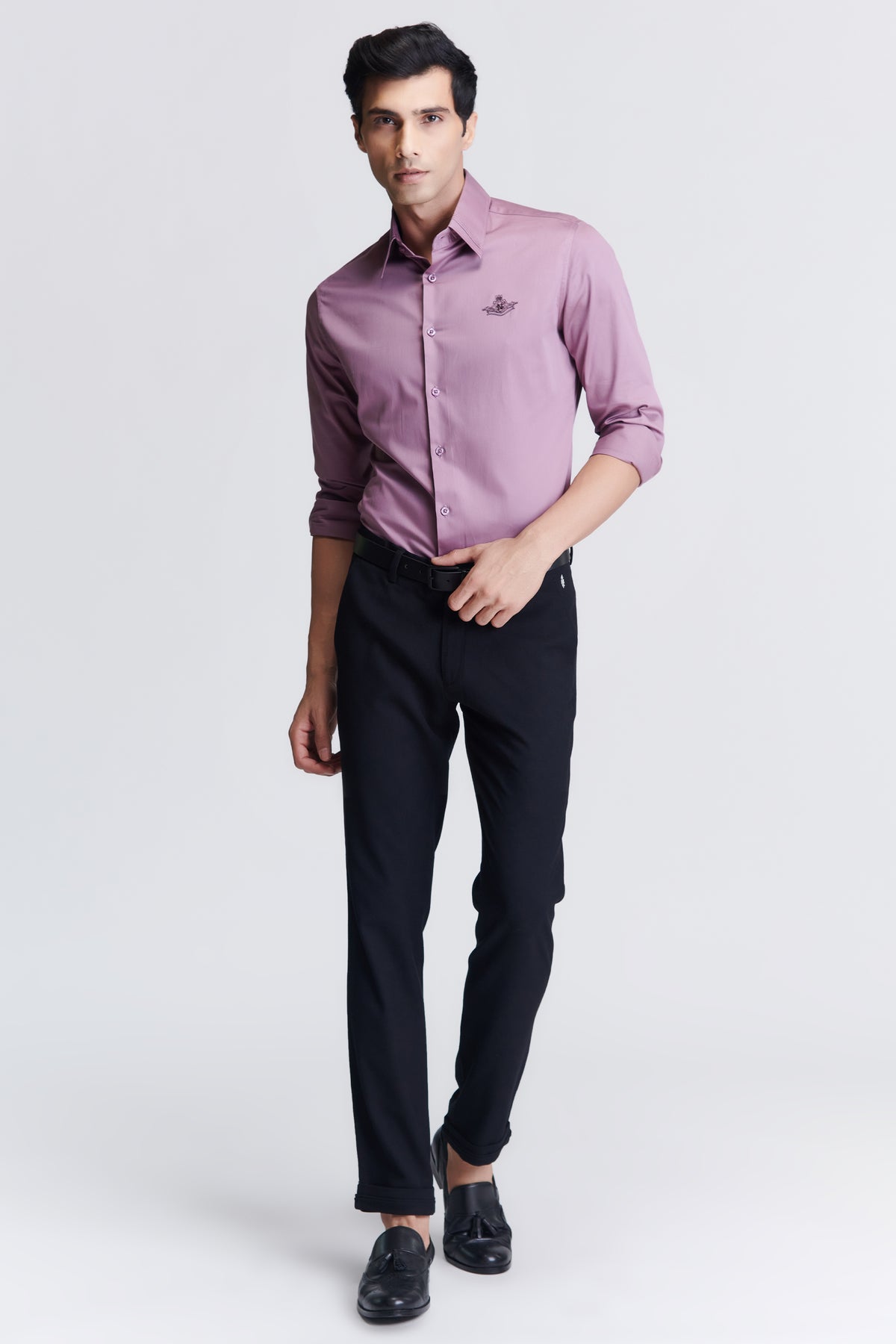 Signature Light Purple Shirt with Embroidered Crest