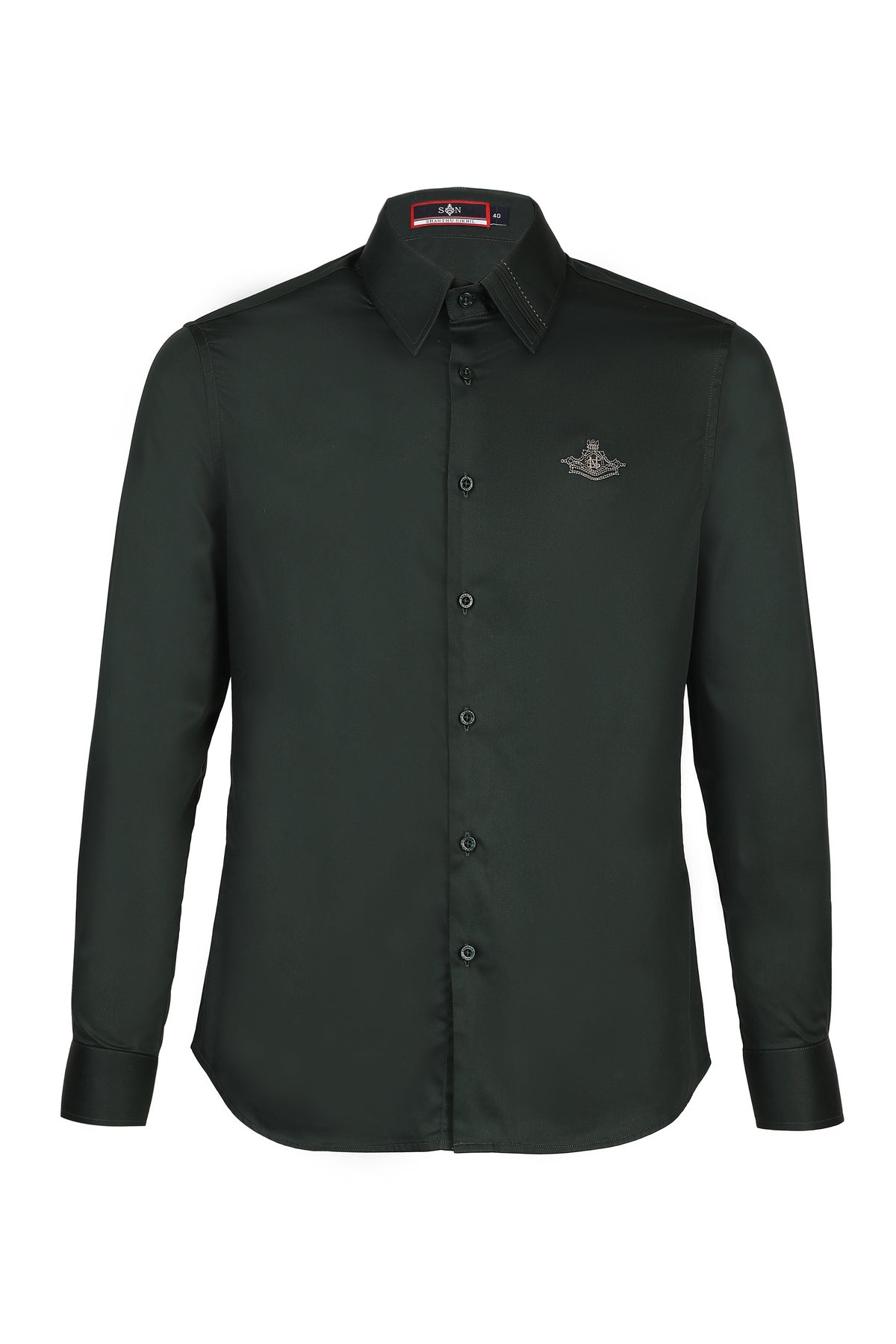 Signature Dark Green Shirt with Embroidered Crest