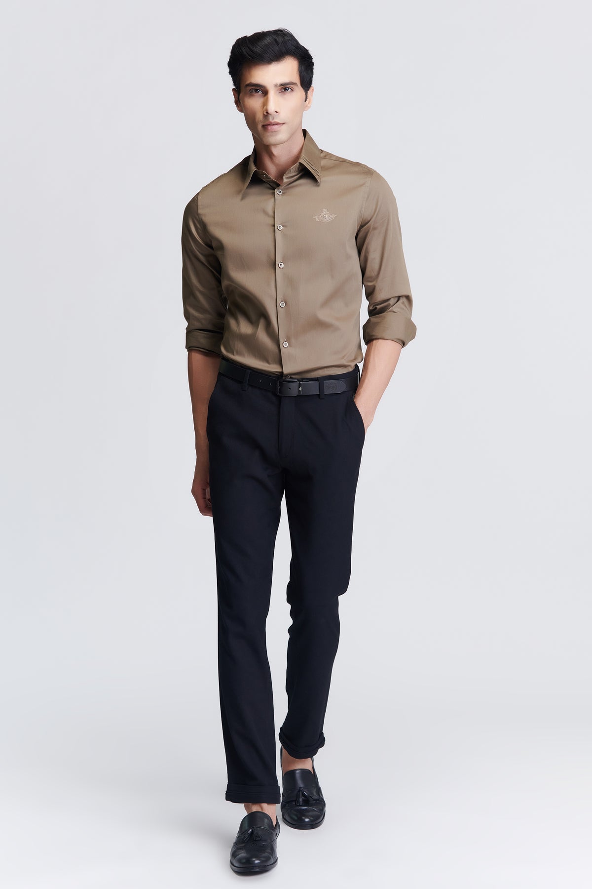 Signature Light Green Shirt with Embroidered Crest
