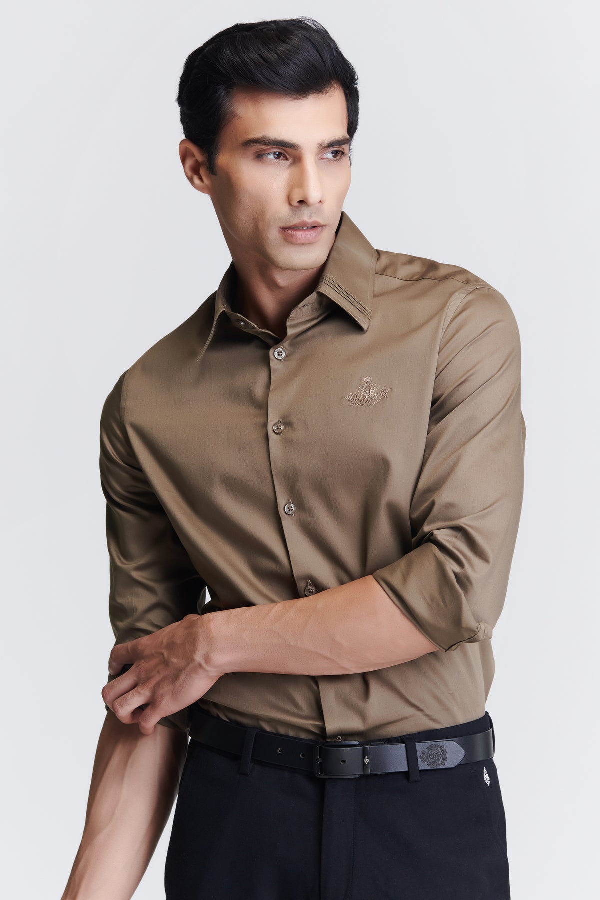 Signature Light Green Shirt with Embroidered Crest