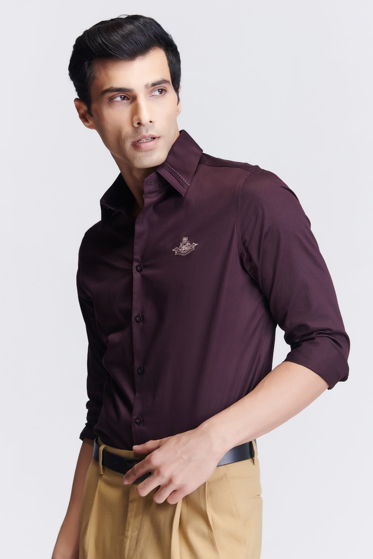 Signature Maroon Shirt with Embroidered Crest