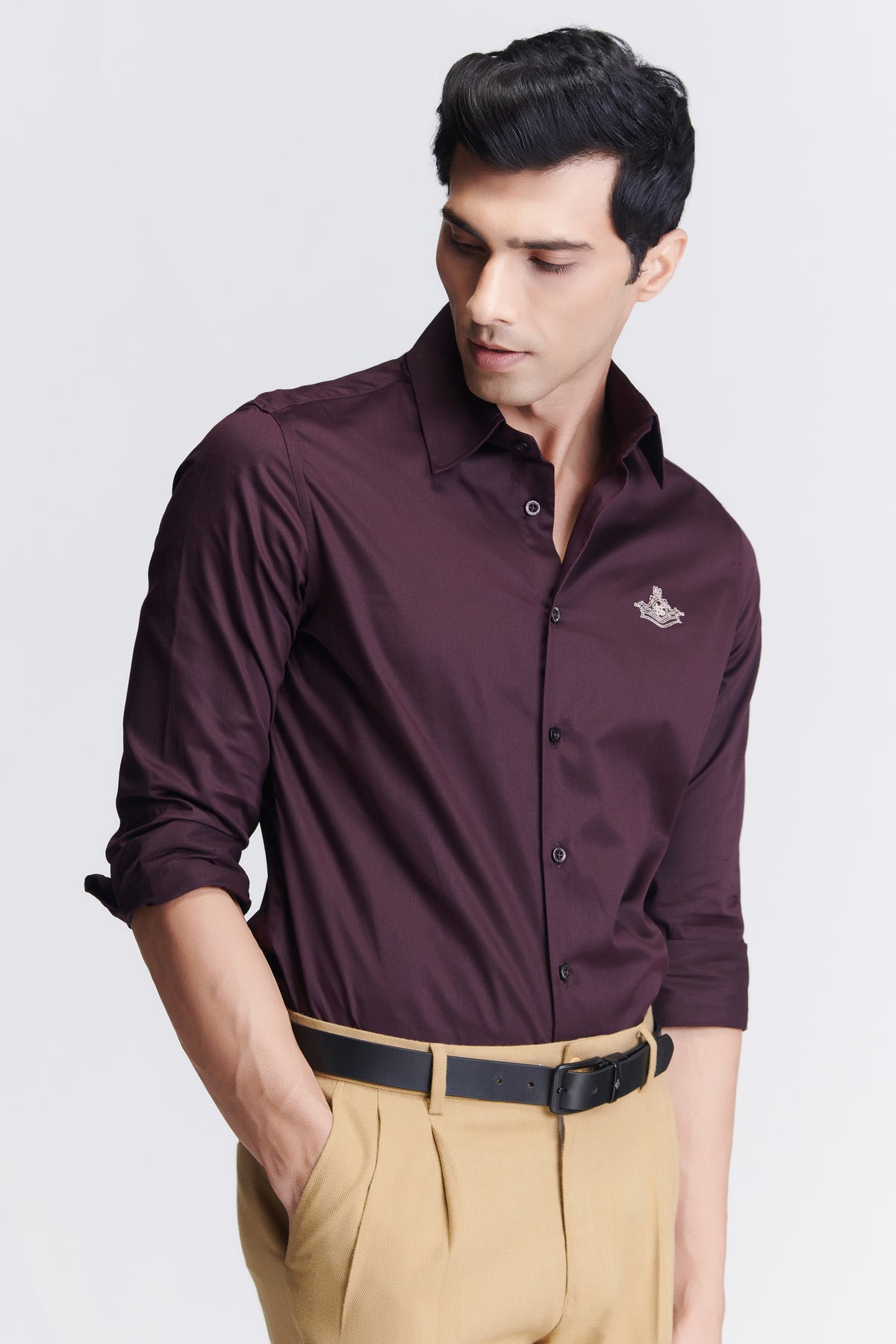 Signature Maroon Shirt with Embroidered Crest