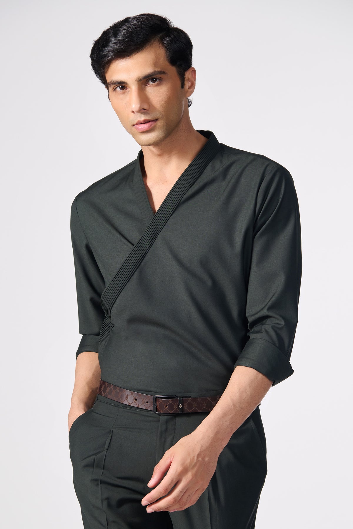 Military Green Draped Shirt