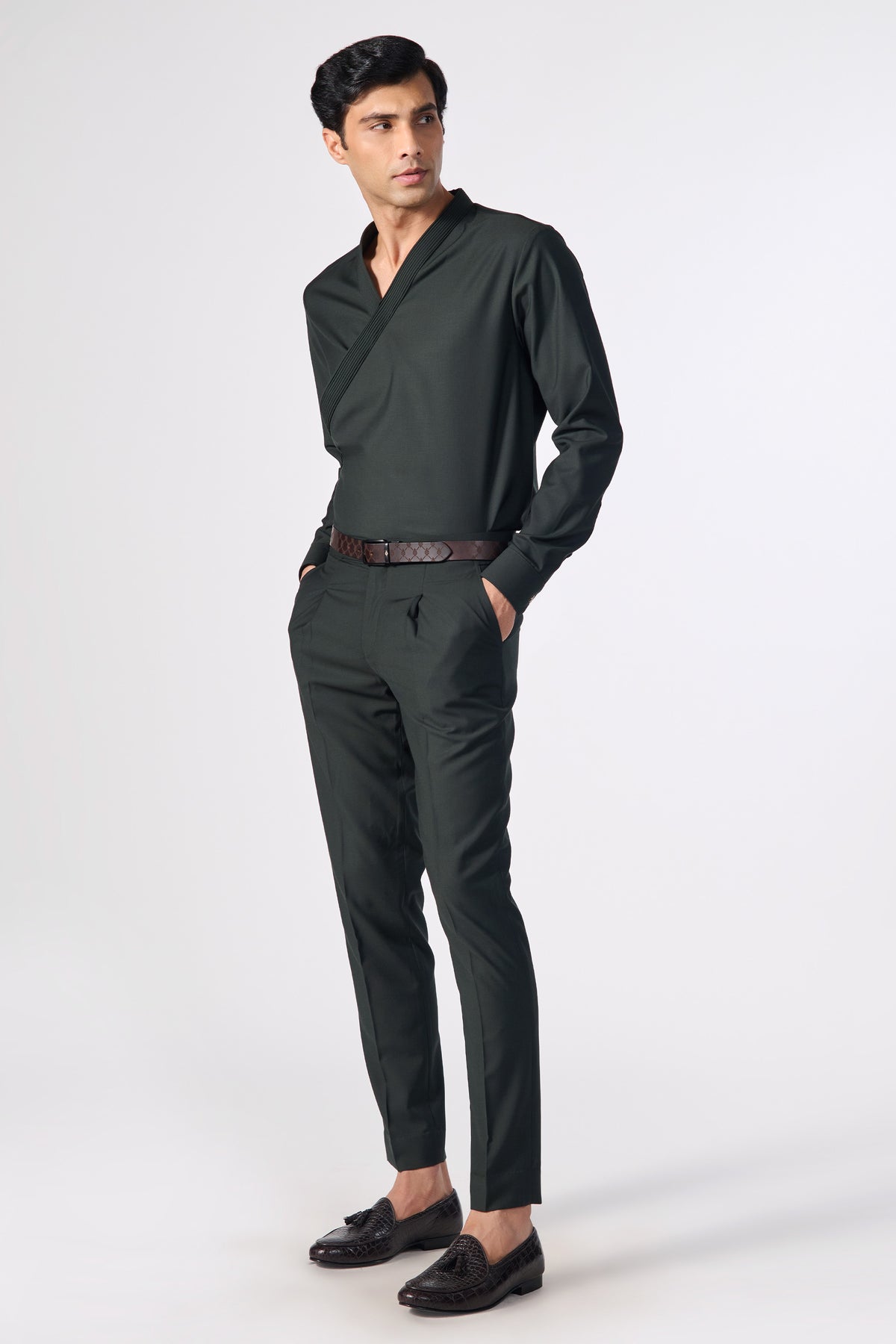 Military Green Draped Shirt