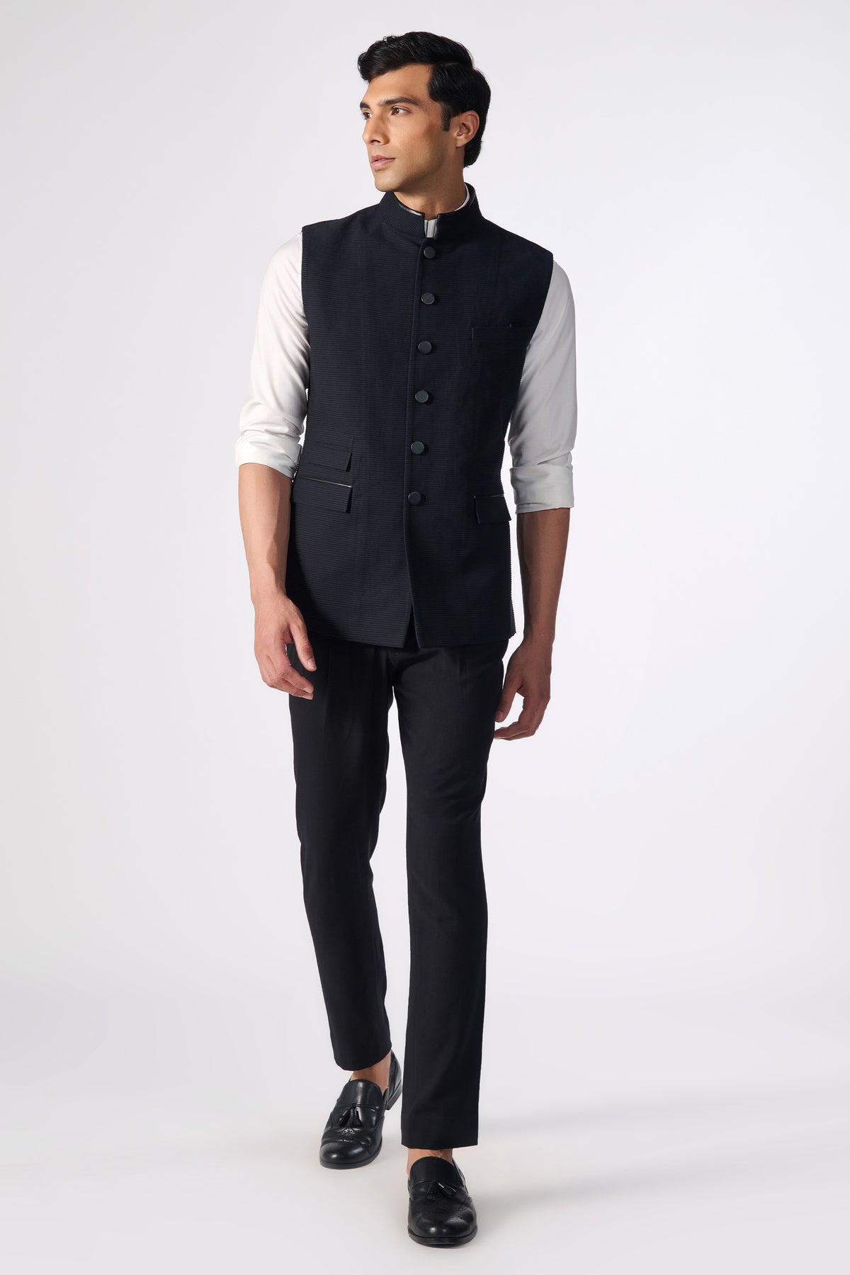 Black Textured Waistcoat