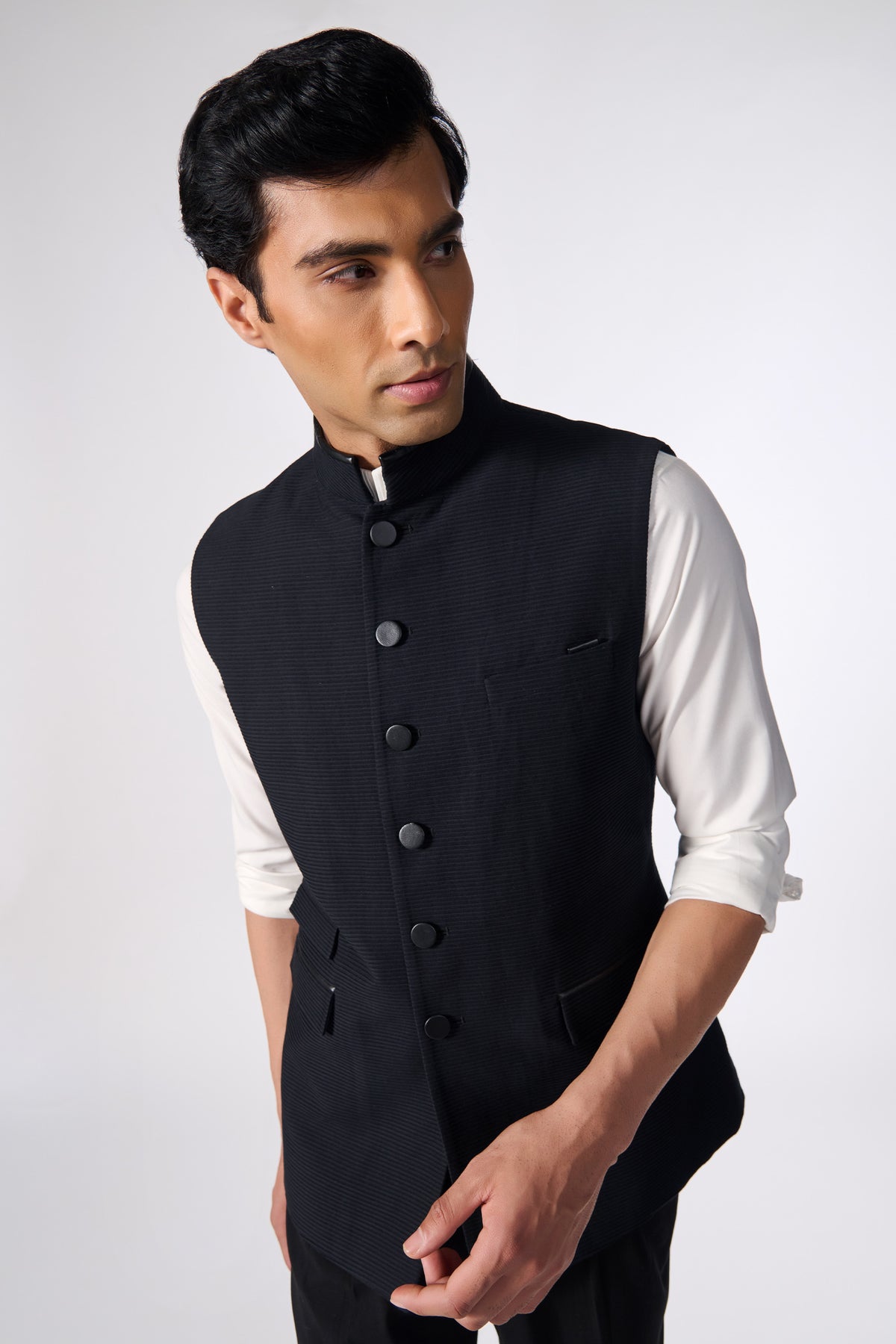 Black Textured Waistcoat