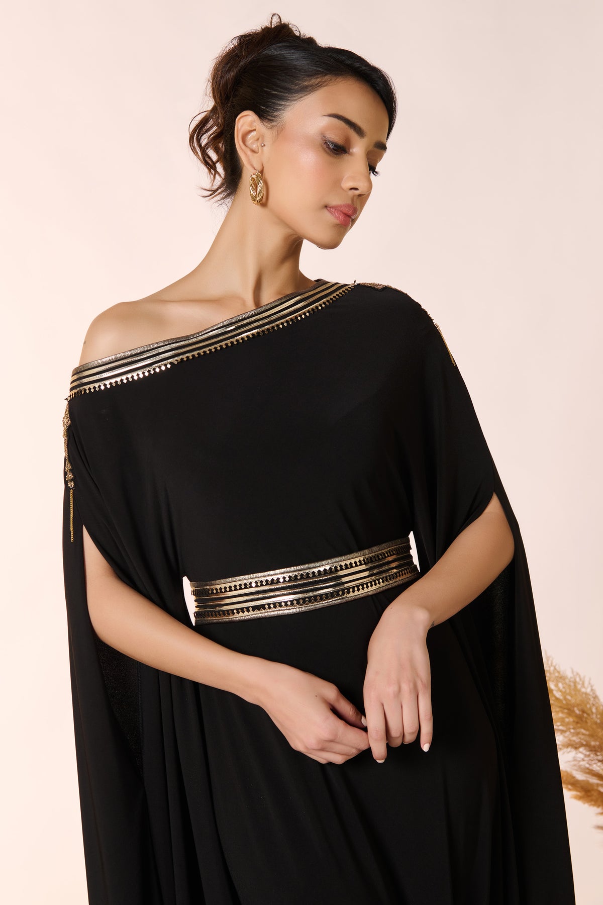Asymmetric Black Off-Shoulder Kurta