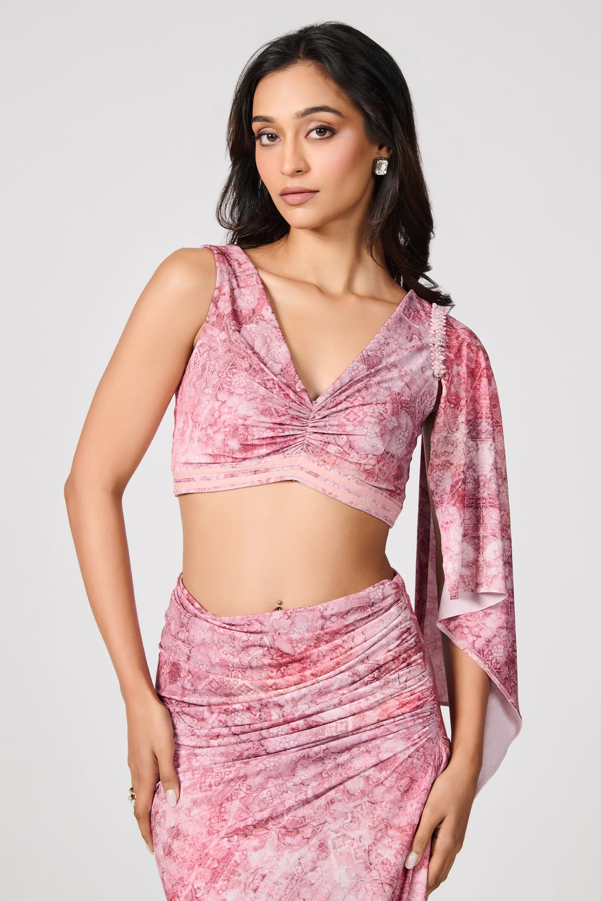 Floral Drape-Sleeve Top