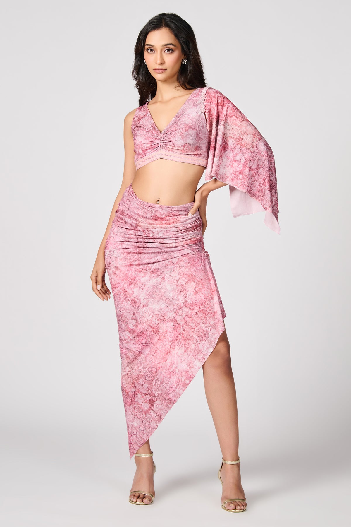 Floral Drape-Sleeve Top