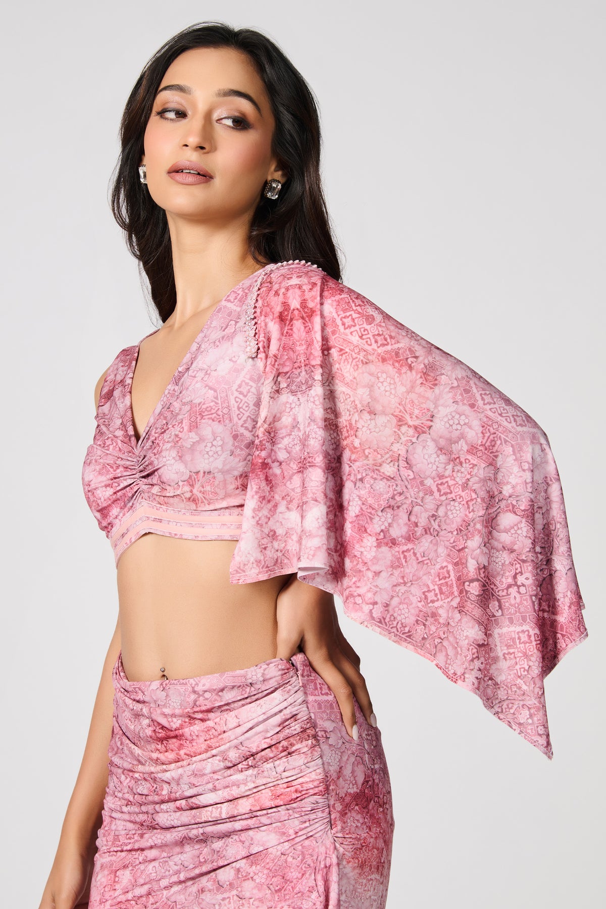 Floral Drape-Sleeve Top