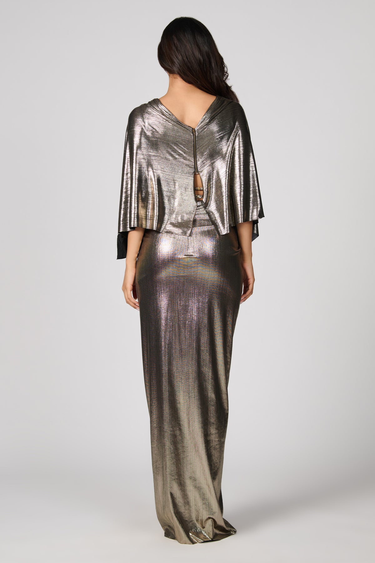Metallic Exaggerated Draped Sleeve Top