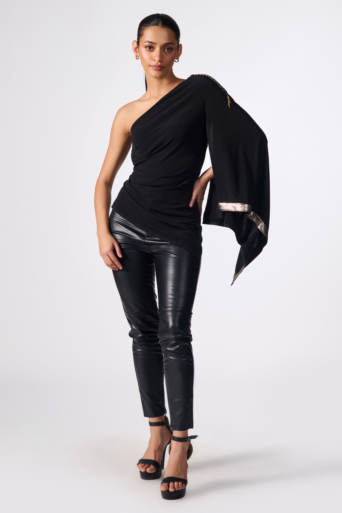 Black Drape-Sleeve Top