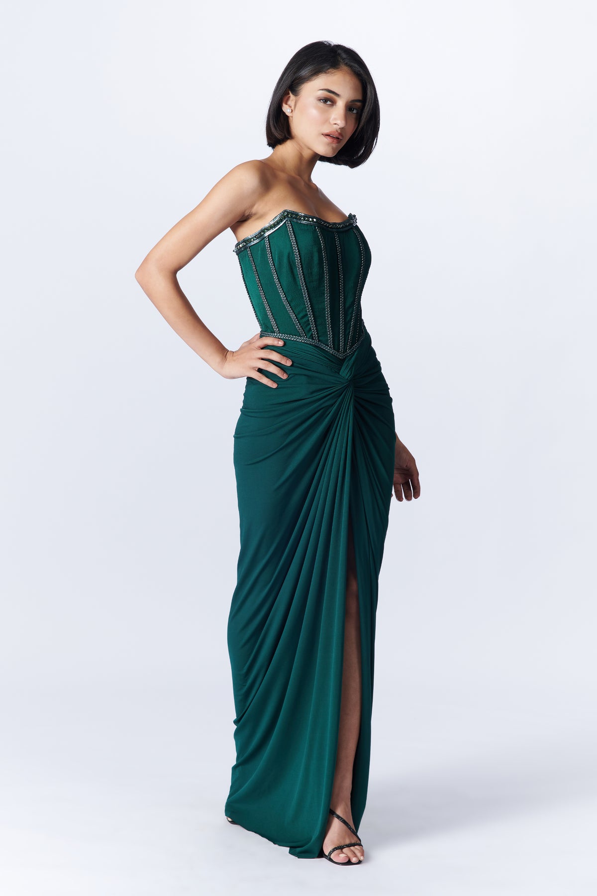 Emerald Corset Saree Gown