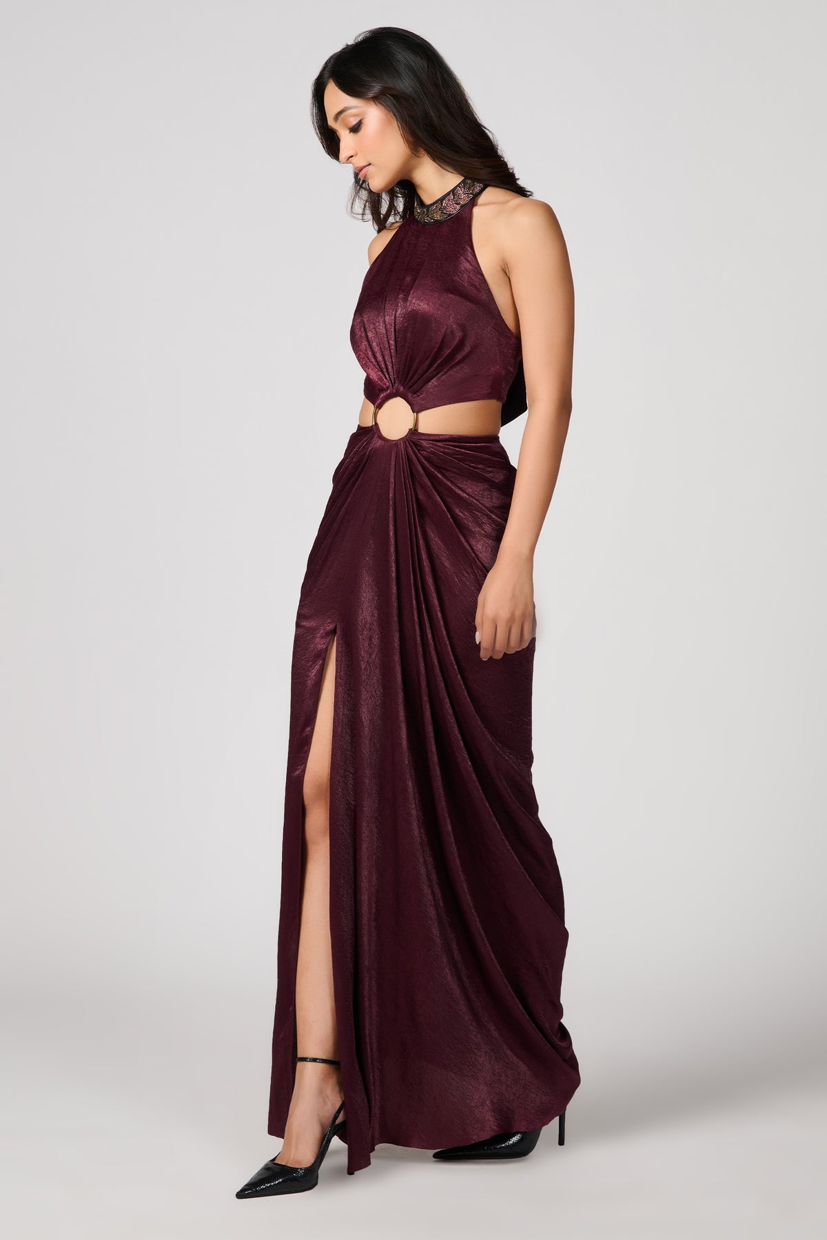 Plum Cut-Out Saree Gown