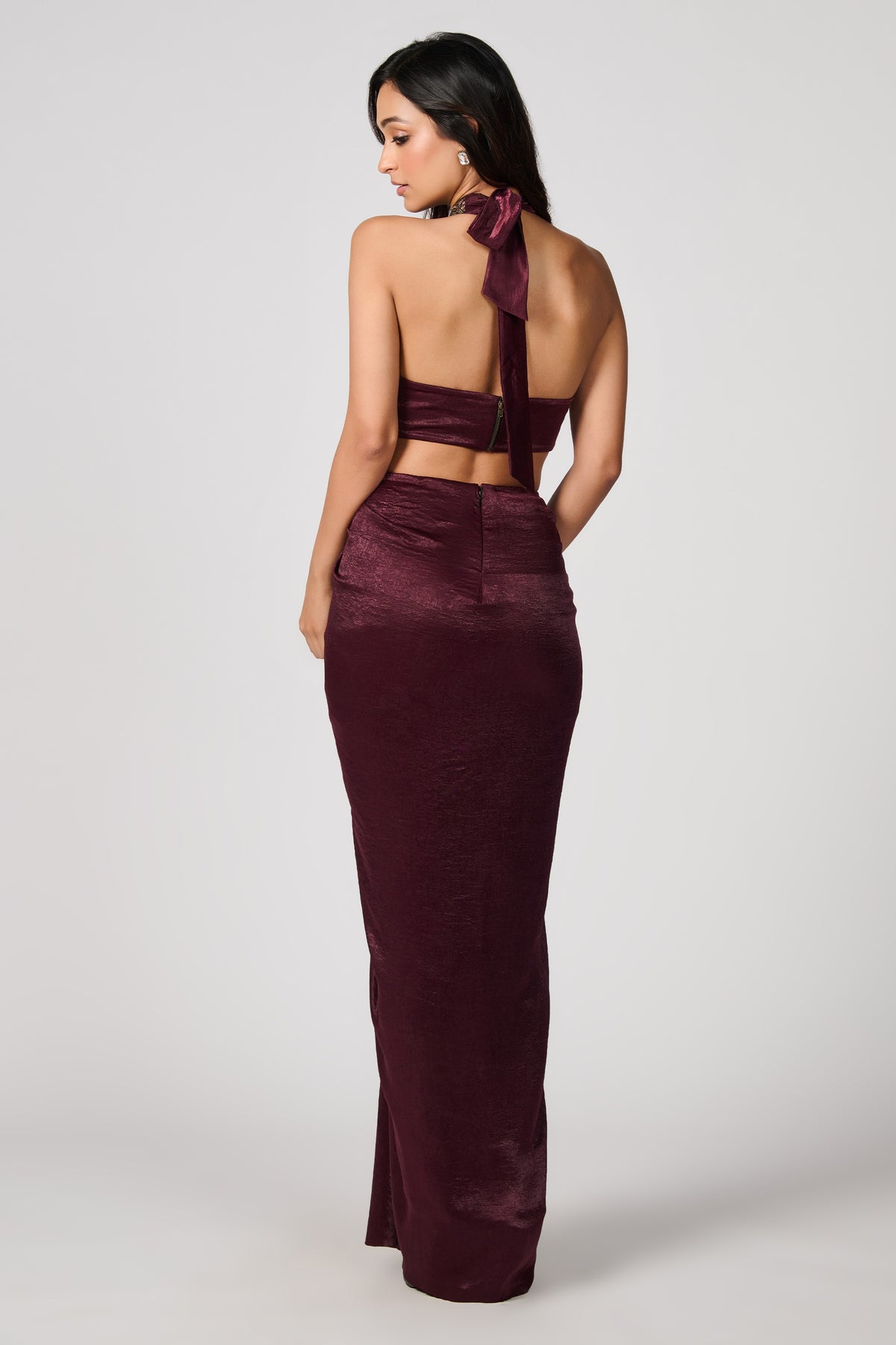 Plum Cut-Out Saree Gown