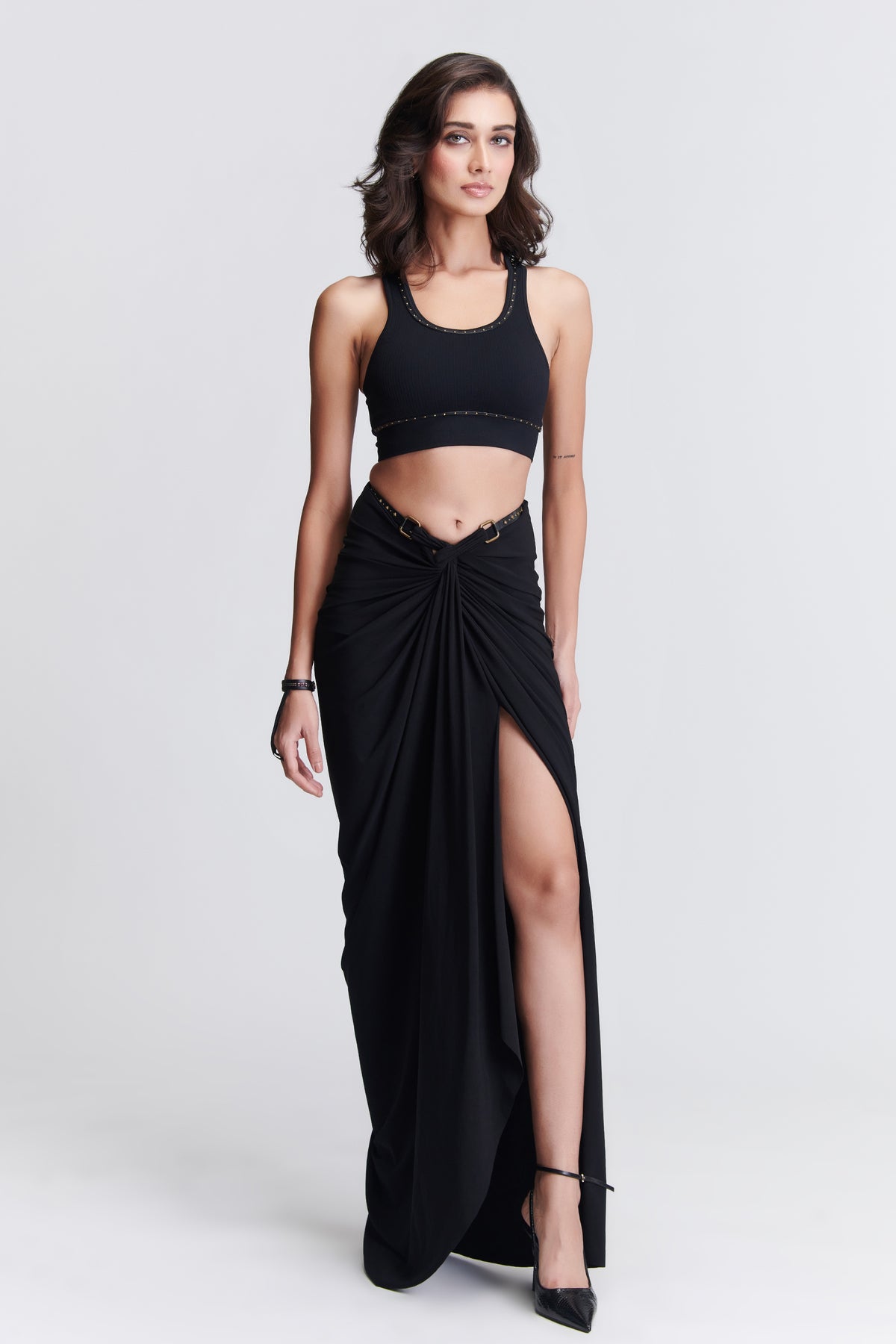 Black Twisted Drape Skirt