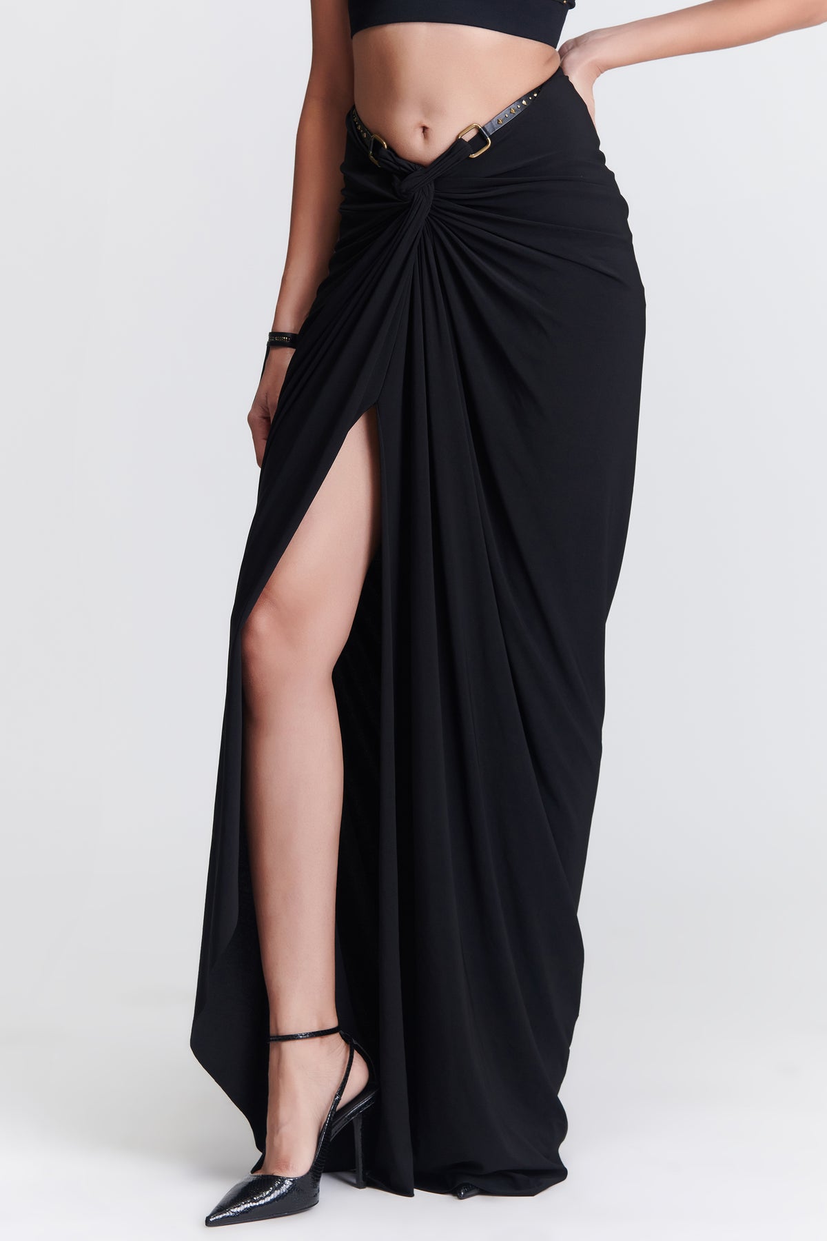 Black Twisted Drape Skirt