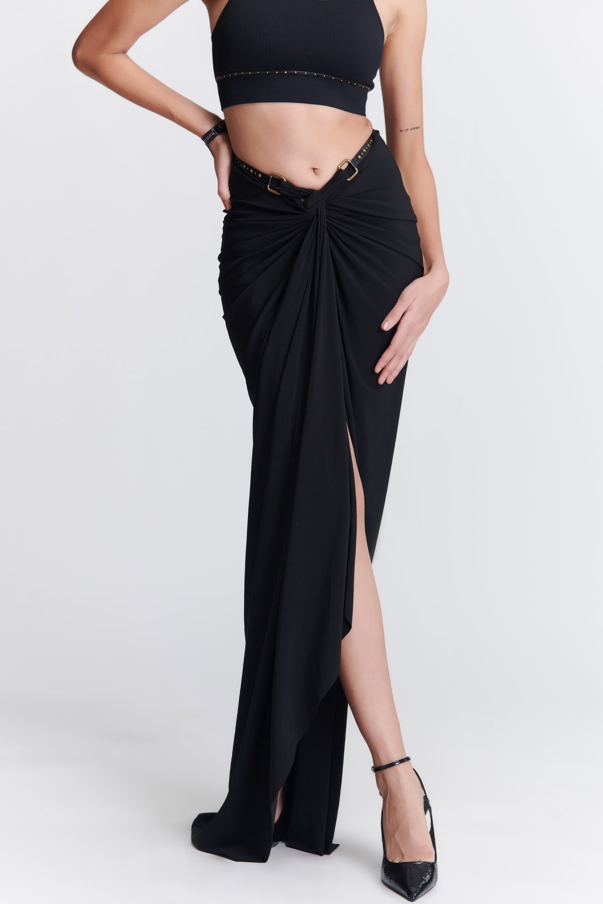 Black Twisted Drape Skirt