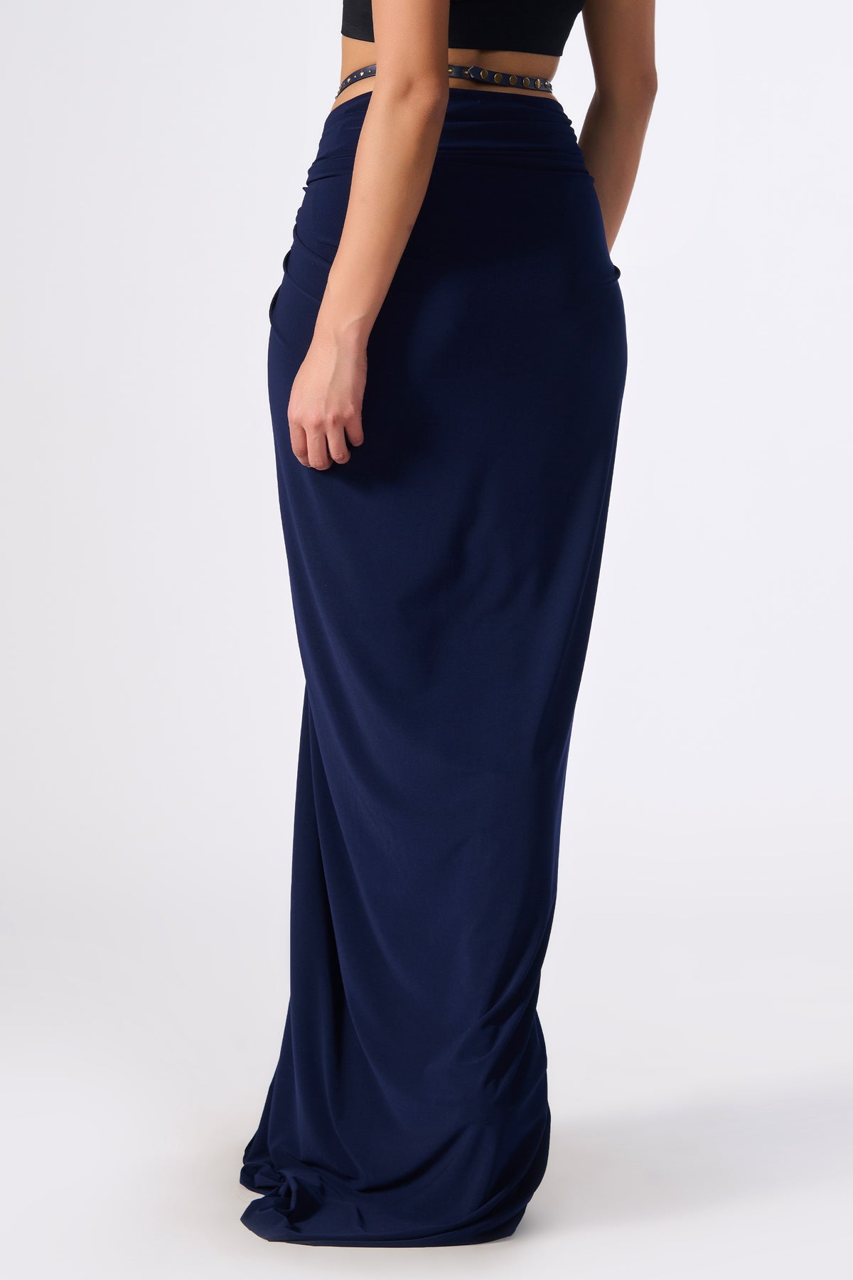 Navy Twisted Drape Skirt