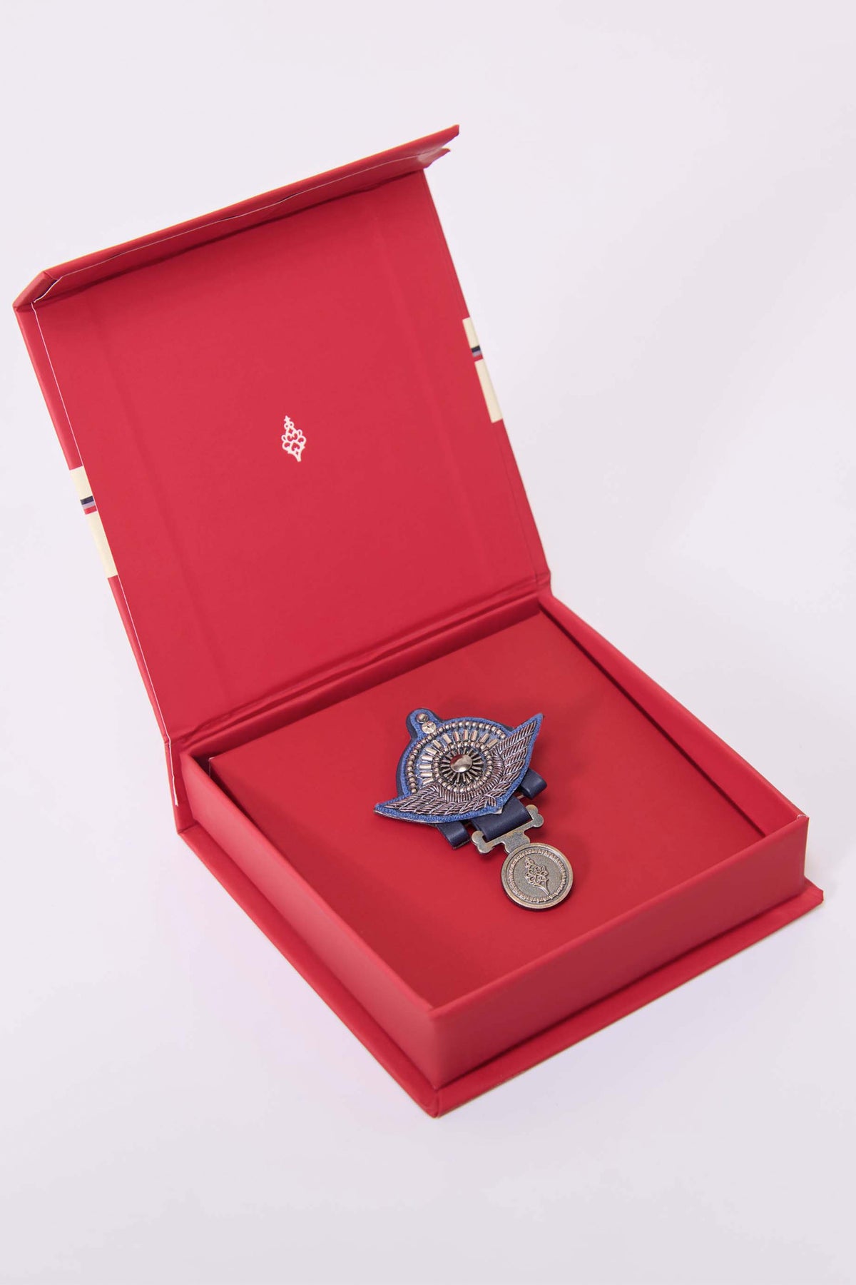 Metal-Embellished Navy Brooch