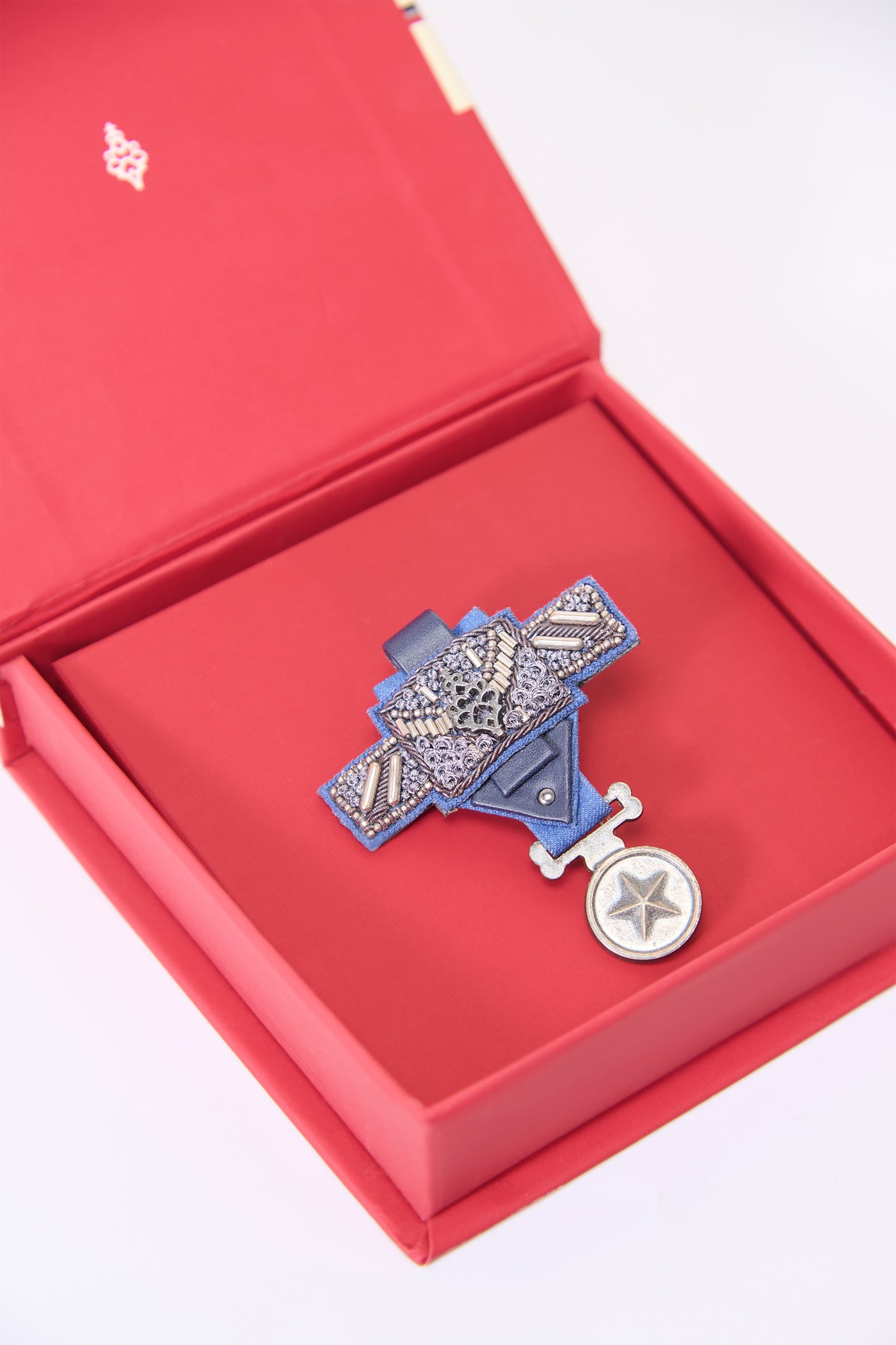 Navy Embroidered Star Brooch