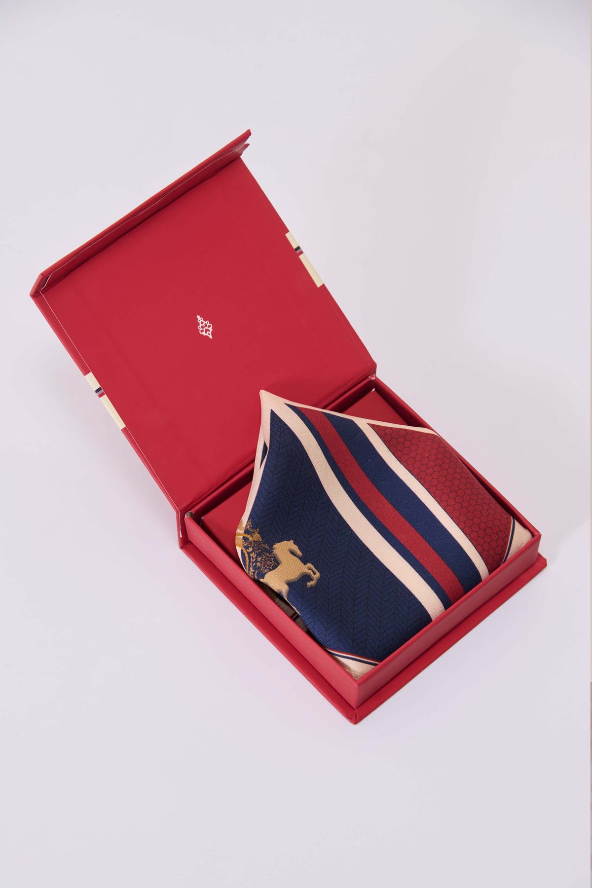 Navy  and  Cherry Geometric Print Pocket Square