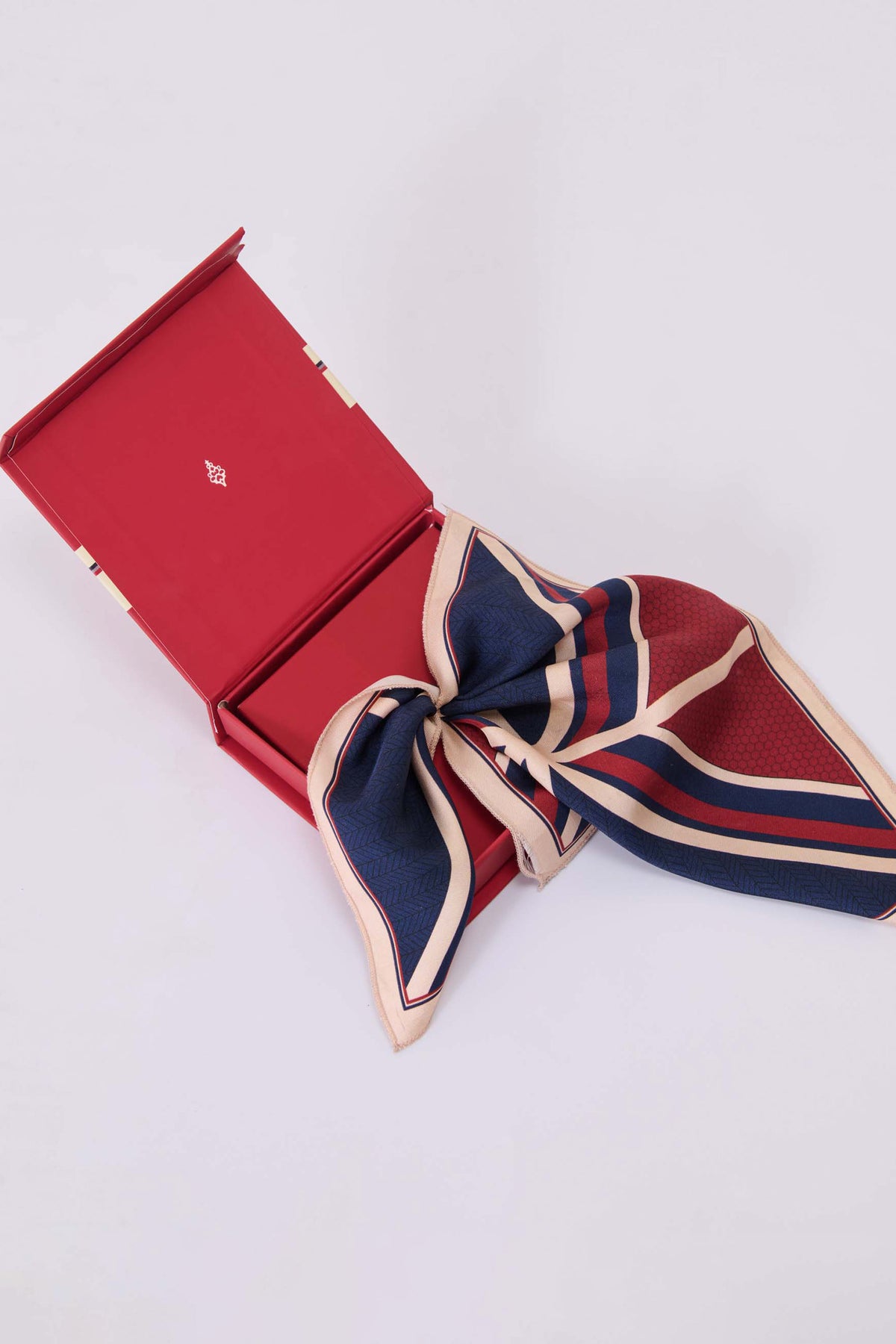 Navy  and  Cherry Geometric Print Pocket Square