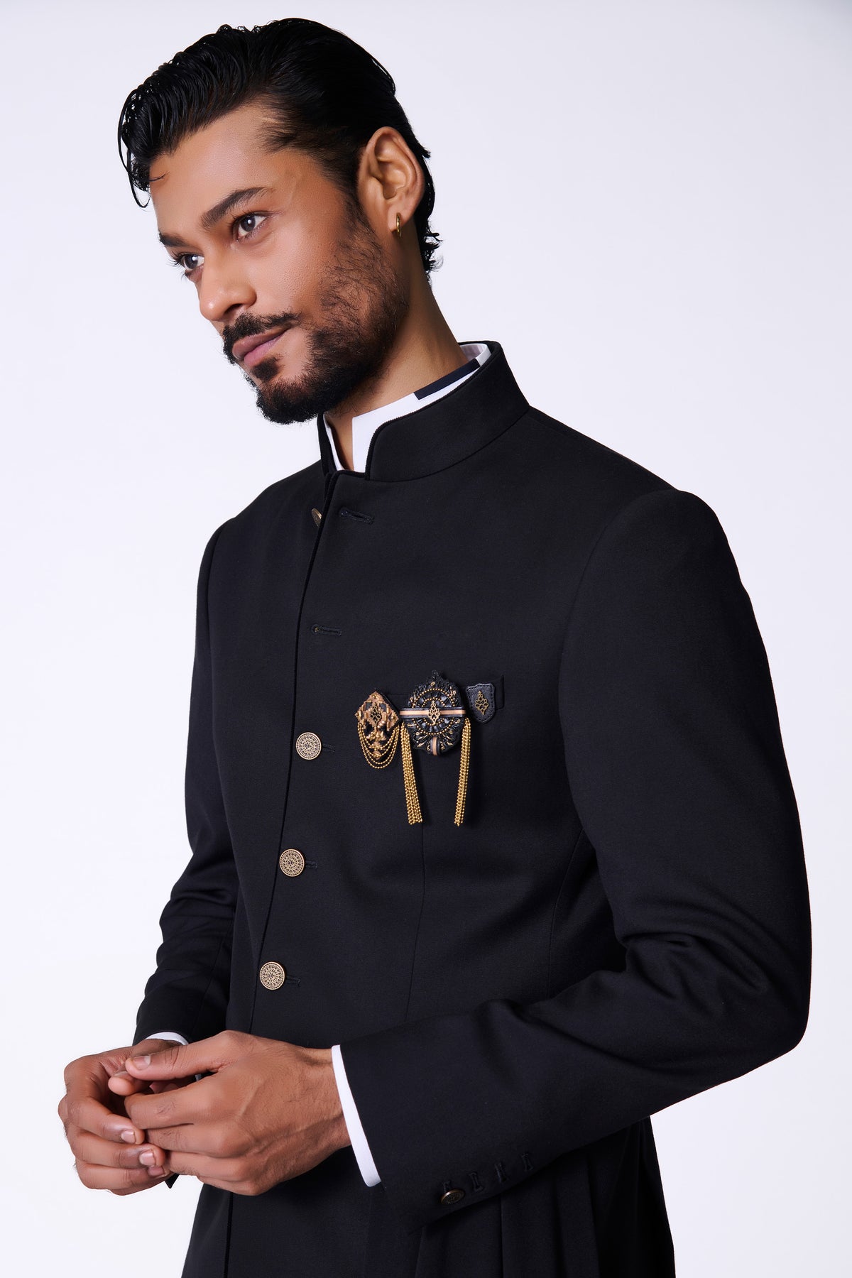 Black Bandhgala with Neo-Drape